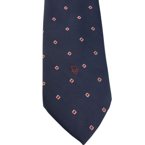 Vintage Christian Dior Silk Polyester Neck Tie Polka Dot Geometric Preppy - Picture 3 of 16